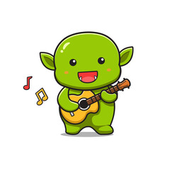 Cute goblin play guitar cartoon icon illustration