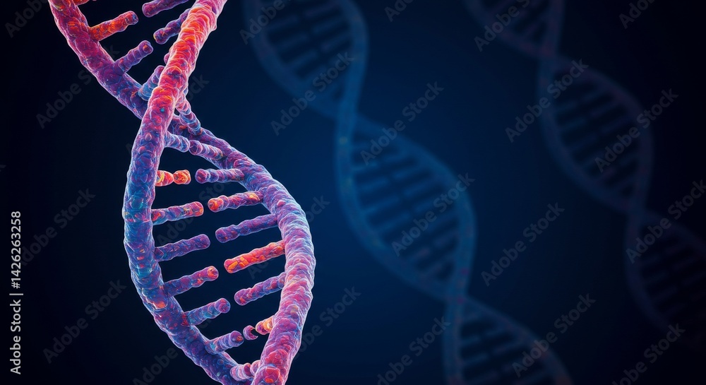 Poster dna helix structure genetic code - close-up view of a vibrant dna double helix, showcasing its intri