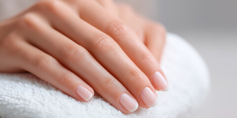 Naklejka premium A woman's hand is resting on a white towel