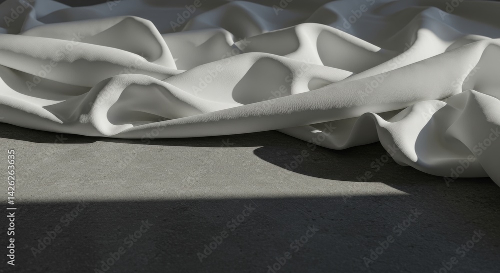 Poster draped white fabric on gray surface - close-up of white fabric draped artfully on a gray surface, il