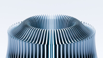 Minimalist 3D render of a smooth abstract spiral shape in soft blue tones. Futuristic and geometric structure ideal for technology, design, and digital art backgrounds.