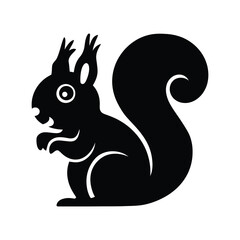 Vector Black Squirrel Silhouette with Curved Tail and Tufted Ears on a white Background