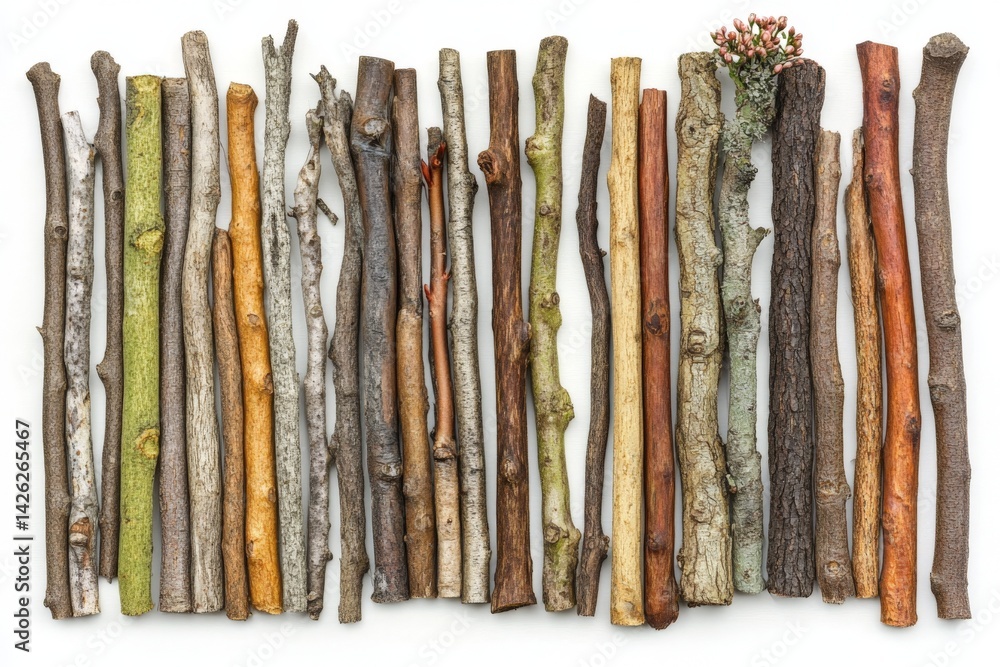 Aufkleber Collection of various tree branches arranged in a row showcasing their unique textures and colors