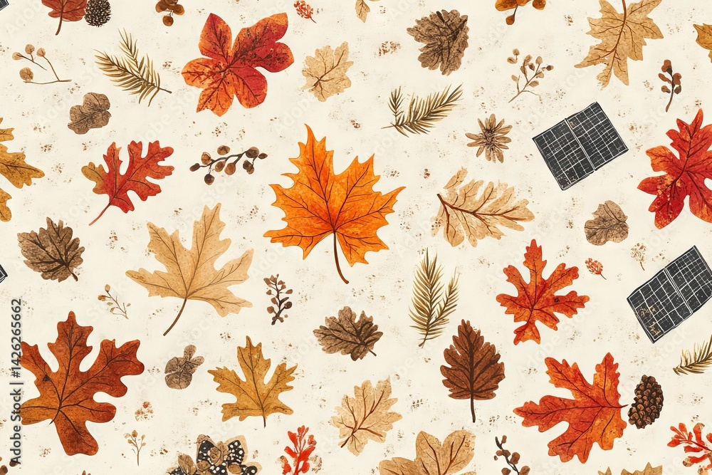 Aufkleber colorful autumn leaves scattered on a light background creating a vibrant seasonal pattern