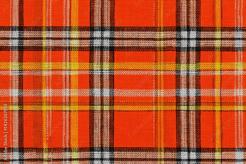 Poster vibrant orange plaid fabric showcasing intricate patterns and textures for textile enthusiasts and d