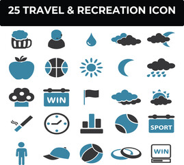 Twenty five travel and recreation icons perfect for websites brochures and travel guides