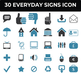 Thirty Everyday Signs Icons Pack Three for Design Projects