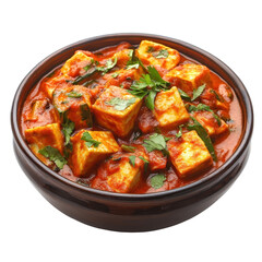 Fototapeta premium Delicious paneer tikka masala dish served in a traditional bowl garnished with fresh cilantro