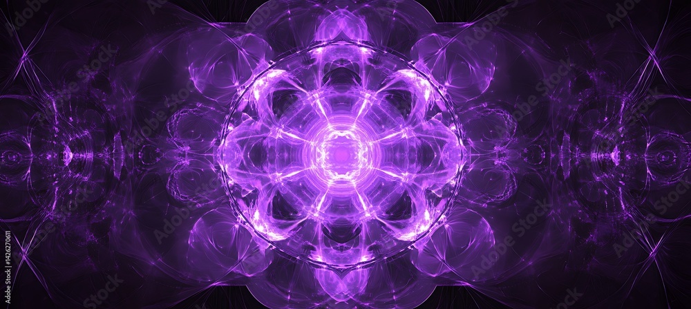 Poster electric purple abstract background featuring geometric circular and linear elements in a futuristic