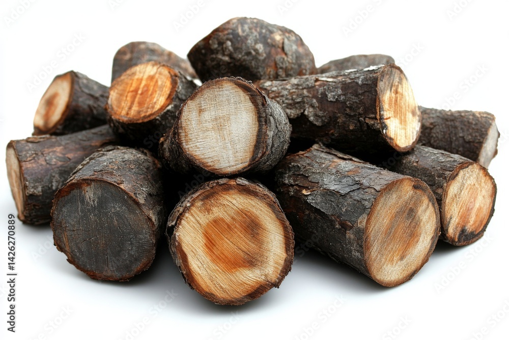 Poster Stacked wooden logs showcasing natural texture and grain in a rustic arrangement for decorative or practical use