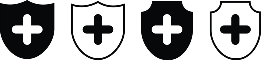 Shield Line Fillay Icon set. a set of four shields. icon in trendy style, Vector illustration