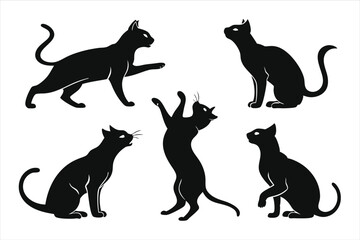Vector Silhouette Black Cat Icon Design Set