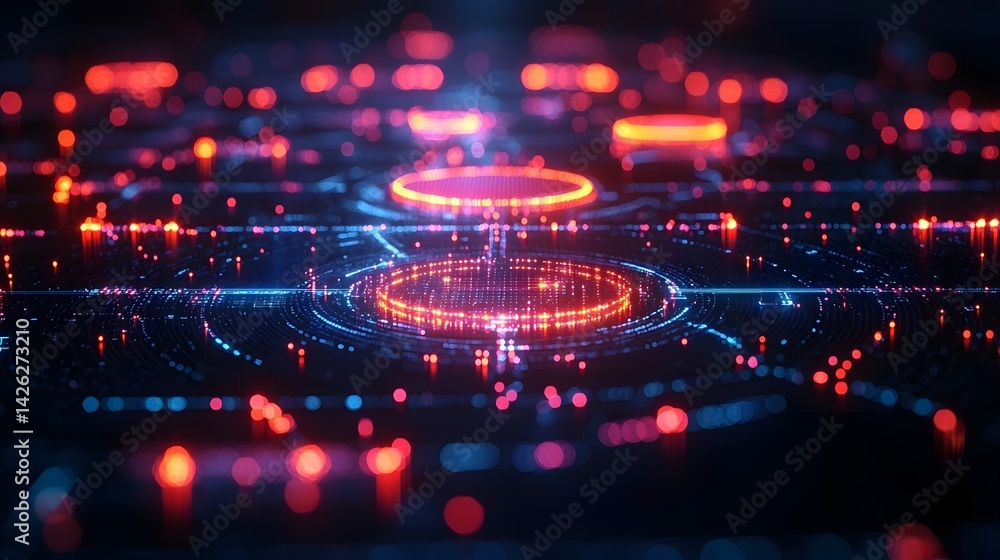 Poster futuristic digital network of interconnected data flows