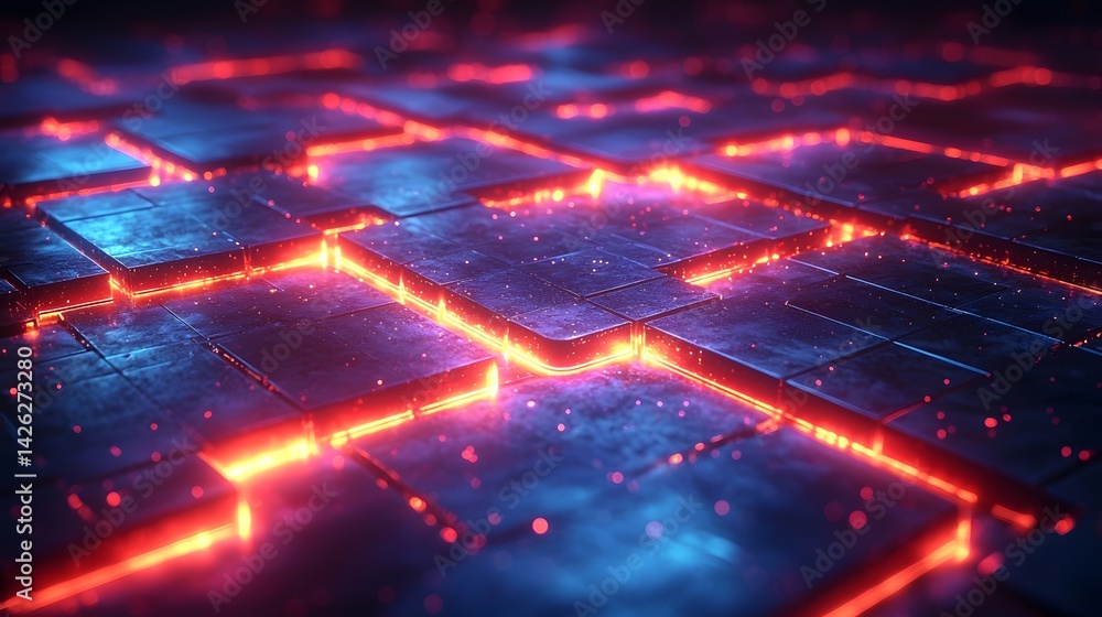 Aufkleber glowing digital circuit board with interconnected geometric patterns