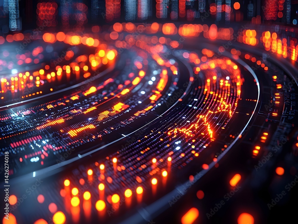 Poster futuristic data analytics with glowing financial graphs