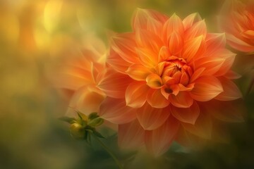 Fototapeta premium Beautiful close up of orange and yellow blossoming flowers in soft focus