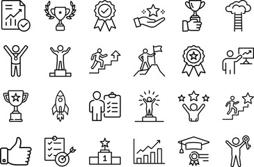 Success and Achievement Icons Set – Outline Vector Illustration
