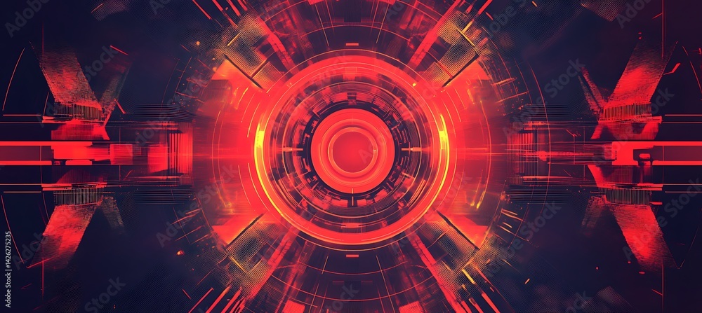 Poster futuristic electric red geometric pattern featuring abstract circular lines and dynamic background e