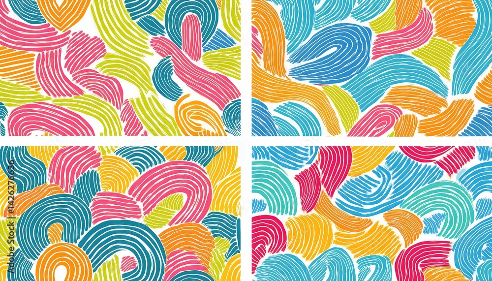 Poster vibrant colorful line doodle seamless pattern a joyous blend of colors and intricate lines creating 