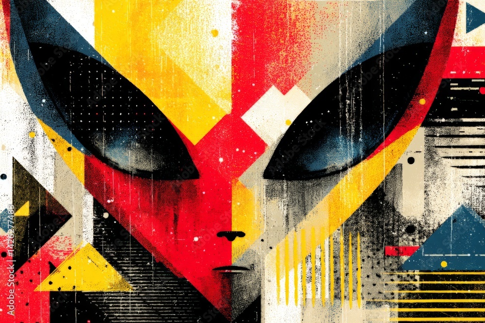 Aufkleber bright alien artwork featuring intricate geometric patterns and vivid colors in a modern art style