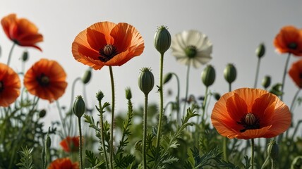 Fototapeta premium poppies in the field, close-up, shallow depth of field