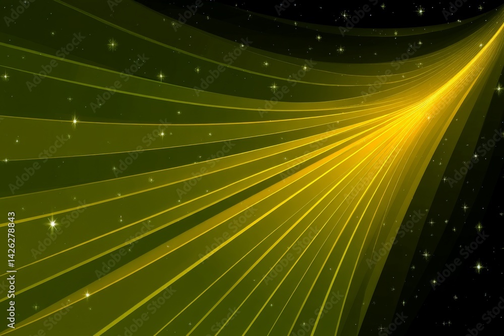 Poster bright yellow light beams create a dynamic sense of motion against a starry night sky background