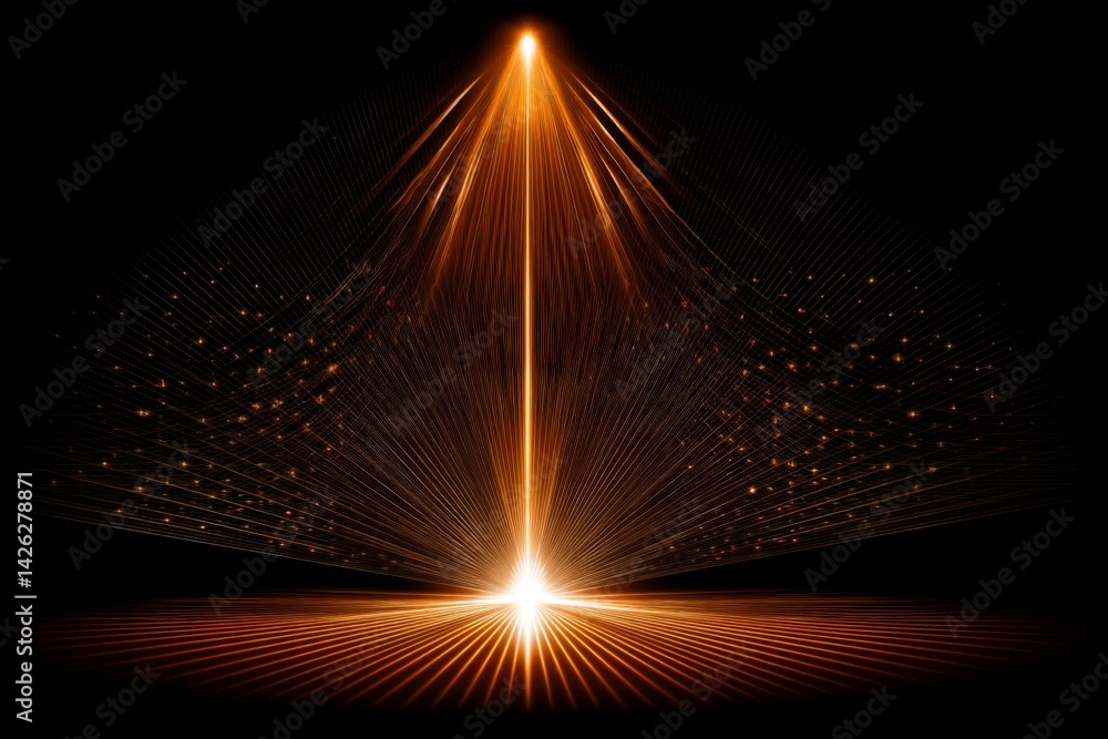 Poster Golden light beams radiate from a central point creating a stunning visual effect in a dark space