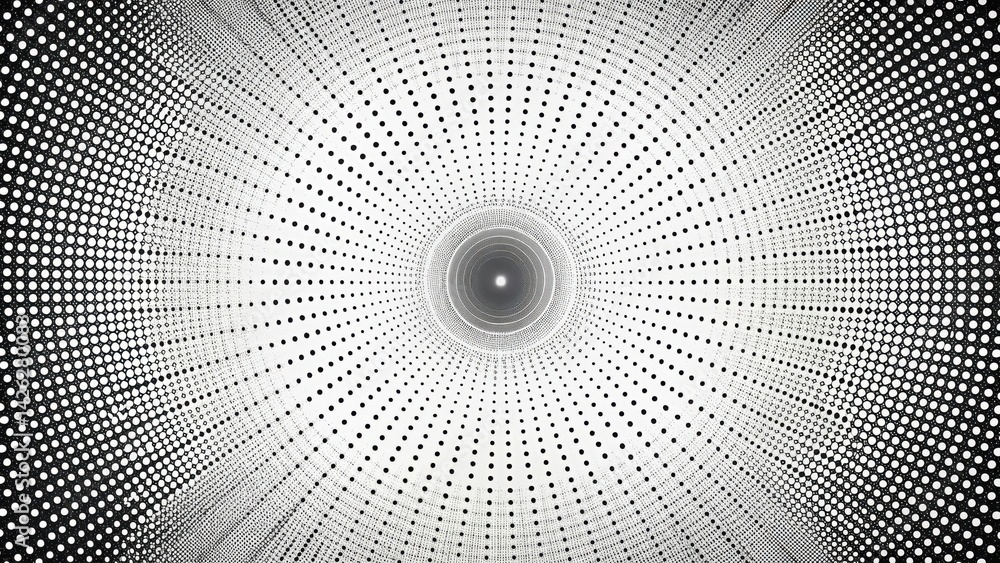 Poster Abstract Black and White Circular Dot Pattern Design with a Central Focus
