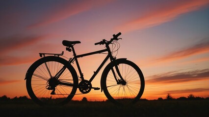 Bicycle Silhouette Against Colorful Sunset Sky &ndash; Nature Outdoors Vibes