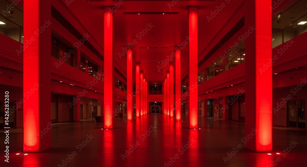 Aufkleber illuminated columns modern building interior - red illuminated columns create a dramatic and modern 