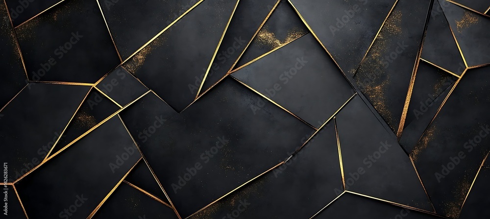 Poster elegant black and gold geometric pattern with sharp angles and soft edges for contemporary spaces