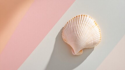 Serene Seashell Minimalist Flat Lay on Pastel Background for Summer Vibes and Coastal Aesthetics