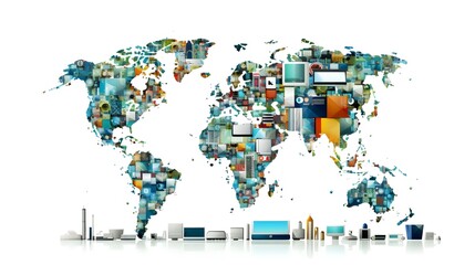 Fototapeta premium Modern global collage map created on computer display for professional use