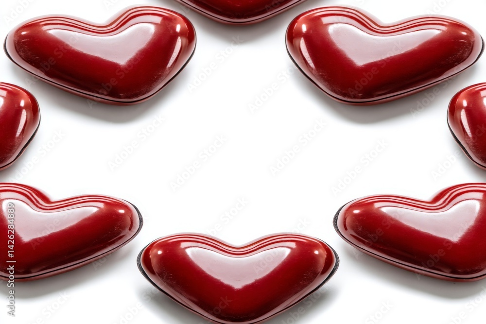 Aufkleber red heart-shaped candies arranged in a circular pattern on a white background create a festive and r