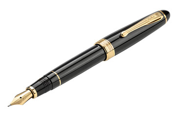 Naklejka premium Elegant black fountain pen with golden accents isolated on a white background