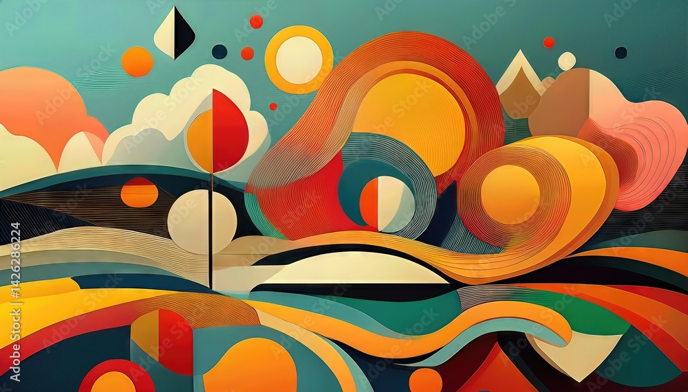 Aufkleber abstract geometric forms in vibrant colors stark contrasts of shapes and hues creating a dynamic, th