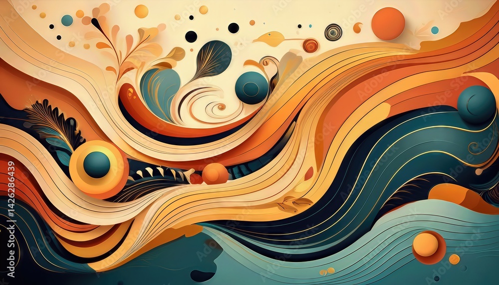 Poster vibrant geometric shapes in an abstract mosaic illuminate the twilight sky, creating a dynamic and m