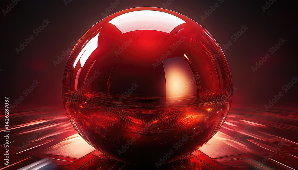 Poster shiny red sphere in a vibrant scene a spectacular glossy orb, radiating energy in a rich color palet