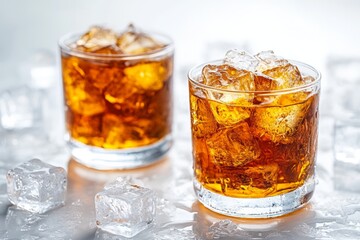 Chilled cocktails served over ice in clear glasses for a refreshing drink experience during summer gatherings