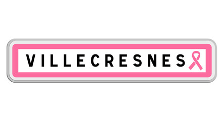 Fototapeta premium Panneau de sortie de Villecresnes, Val-de-Marne, Île-de-France avec Ruban Octobre Rose