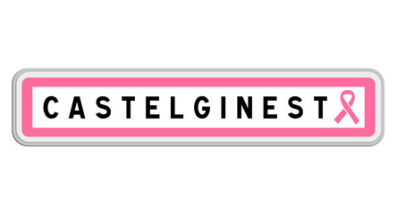 Panneau de sortie de Castelginest, Haute-Garonne, Occitanie avec Ruban Octobre Rose