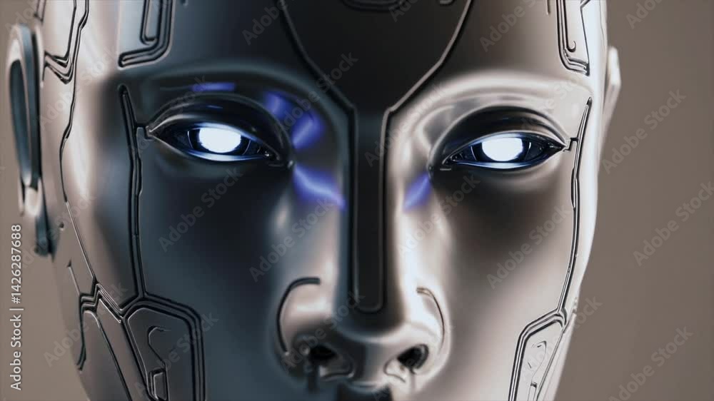 Poster cgi of a high-tech humanoid robot working in an advanced control center, demonstrating cutting-edge 
