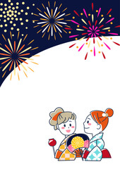 Fototapeta premium 夏祭り・花火を見る浴衣の若い女性の壁紙素材