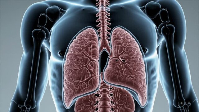 CGI animation of a human lungs radiology scan, showcasing pulmonary function, respiratory health, and medical diagnostics.