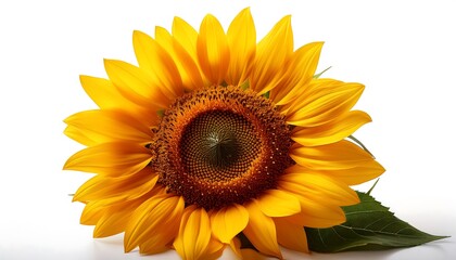 Obraz premium Bright and vibrant sunflower isolated on a white background showcasing its stunning golden petals and seeds