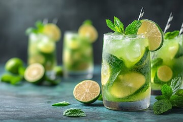 Fototapeta premium Refreshing mojito cocktails with lime and mint for a vibrant summer gathering