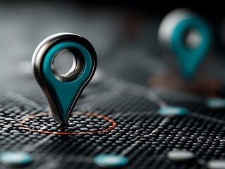 3D Map Markers on Dark Background