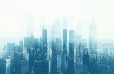 Obraz premium Serene cityscape, hazy skyline, urban landscape, buildings, towers, metropolis