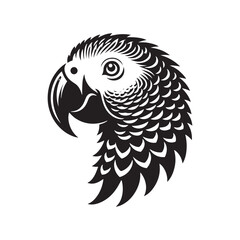 Graceful African Grey Parrot Silhouette Vector - Elegant Tropical Bird Design -  Ideal for Art Prints  - African Grey Parrot Illustration.