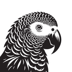 Graceful African Grey Parrot Silhouette Vector - Elegant Tropical Bird Design -  Ideal for Art Prints  - African Grey Parrot Illustration.